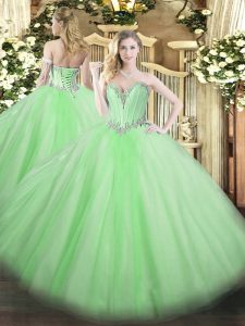 Gorgeous Tulle Sweetheart Sleeveless Lace Up Beading Quinceanera Dress in