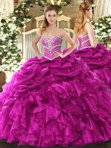 Colorful Floor Length Ball Gowns Sleeveless Fuchsia Sweet 16 Dress Lace Up
