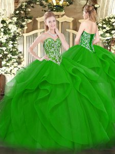 Custom Made Sweetheart Sleeveless Lace Up Sweet 16 Quinceanera Dress Green Tulle