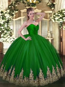 Stylish Green Sleeveless Floor Length Appliques Zipper Sweet 16 Dresses