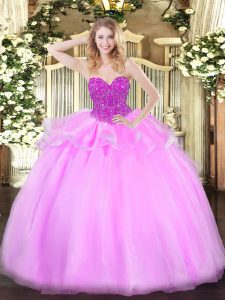 Elegant Organza Sweetheart Sleeveless Lace Up Beading Quinceanera Gown in Baby Pink