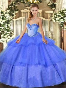Custom Made Blue Sweetheart Neckline Beading and Ruffled Layers Sweet 16 Quinceanera Dress Sleeveless Lace Up