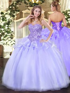 Luxury Sleeveless Floor Length Appliques Lace Up Sweet 16 Dresses with Lavender