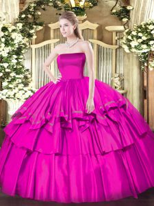 Best Fuchsia Zipper Quinceanera Dresses Ruffled Layers Sleeveless Floor Length