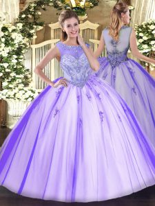 Customized Lavender Vestidos de Quinceanera Sweet 16 and Quinceanera with Beading and Appliques Scoop Sleeveless Zipper