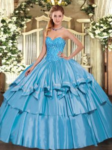 Baby Blue Sweetheart Neckline Beading and Ruffled Layers Quinceanera Dresses Sleeveless Lace Up