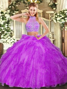 Top Selling Floor Length Two Pieces Sleeveless Fuchsia Quinceanera Gowns Criss Cross