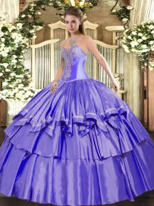 Spectacular Beading and Ruffled Layers Sweet 16 Quinceanera Dress Lavender Lace Up Sleeveless Floor Length