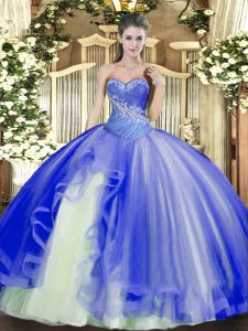 Ball Gowns Quinceanera Dress Blue Sweetheart Tulle Sleeveless Floor Length Lace Up