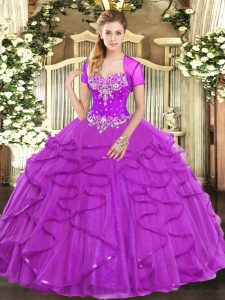 Elegant Sleeveless Lace Up Floor Length Beading and Ruffles Quinceanera Gowns