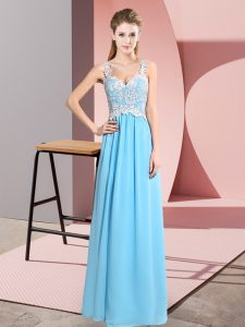 Floor Length Zipper Prom Party Dress Baby Blue for Prom and Party with Lace