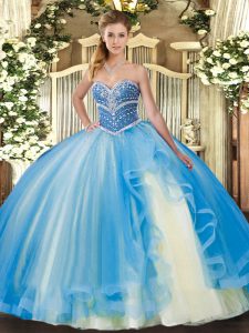 Sumptuous Floor Length Baby Blue Quinceanera Gown Sweetheart Sleeveless Lace Up