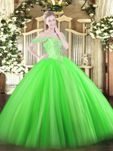 Floor Length Lace Up Quinceanera Gown Green for Military Ball and Sweet 16 and Quinceanera with Beading