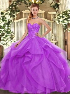 Ball Gowns Vestidos de Quinceanera Lilac Sweetheart Tulle Sleeveless Floor Length Lace Up