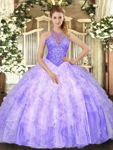 Sleeveless Lace Up Floor Length Beading and Ruffles 15 Quinceanera Dress