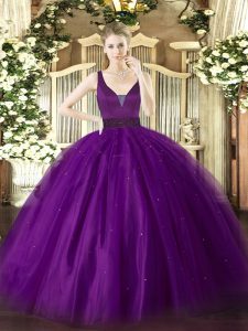 Custom Made Floor Length Ball Gowns Sleeveless Purple Quinceanera Dress Zipper
