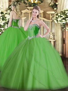 Sexy Green Sweetheart Neckline Beading Quince Ball Gowns Sleeveless Lace Up