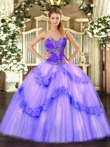Sexy Lavender Lace Up Sweetheart Beading Sweet 16 Quinceanera Dress Tulle Sleeveless