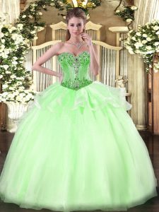 Apple Green Sleeveless Organza Lace Up Quince Ball Gowns for Sweet 16 and Quinceanera
