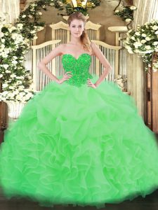 Sweetheart Sleeveless Quinceanera Gown Floor Length Ruffles Apple Green Organza