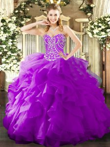 Custom Fit Ball Gowns 15 Quinceanera Dress Purple Sweetheart Organza Sleeveless Floor Length Lace Up