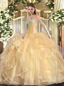 Best Sleeveless Beading and Ruffles Lace Up Quince Ball Gowns