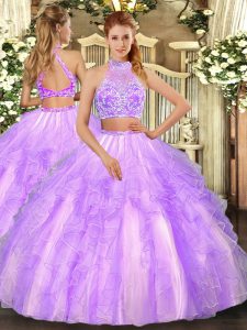 Inexpensive Halter Top Sleeveless Criss Cross 15th Birthday Dress Lavender Tulle