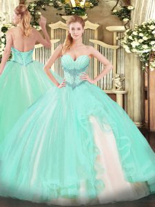Apple Green Ball Gowns Sweetheart Sleeveless Tulle Floor Length Lace Up Beading and Ruffles Sweet 16 Quinceanera Dress
