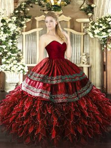 Great Floor Length Ball Gowns Sleeveless Wine Red Quince Ball Gowns Zipper