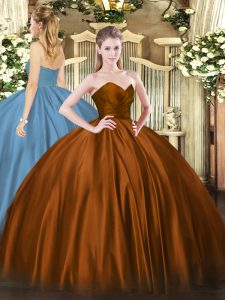 Sleeveless Floor Length Ruching Zipper Sweet 16 Dress with Brown