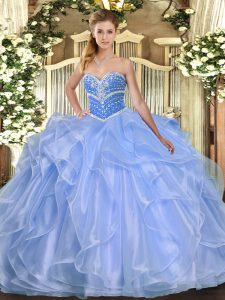 Sweetheart Sleeveless Lace Up 15th Birthday Dress Blue Organza