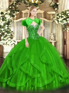 Green Sweetheart Neckline Beading and Ruffles Vestidos de Quinceanera Sleeveless Lace Up