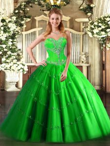 Tulle Lace Up Sweetheart Sleeveless Floor Length Ball Gown Prom Dress Beading