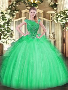 Apple Green Ball Gown Prom Dress Sweet 16 and Quinceanera with Beading and Ruffles Scoop Sleeveless Zipper