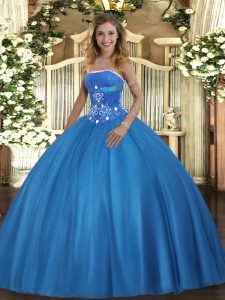 Floor Length Ball Gowns Sleeveless Baby Blue Quinceanera Gown Lace Up