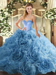 Aqua Blue Sleeveless Floor Length Beading Lace Up Sweet 16 Dress