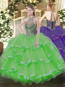 Ball Gowns Beading and Ruffles Ball Gown Prom Dress Lace Up Organza Sleeveless Floor Length