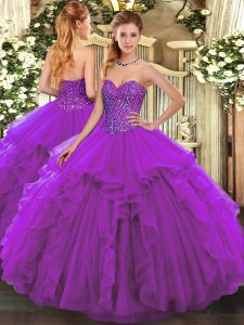 Delicate Floor Length Ball Gowns Sleeveless Eggplant Purple Quinceanera Dress Lace Up