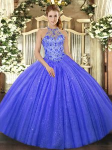 Graceful Beading and Embroidery Quinceanera Gown Blue Lace Up Sleeveless Floor Length