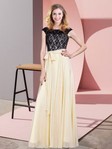 Latest Champagne Sleeveless Chiffon Lace Up Prom Evening Gown for Prom and Party