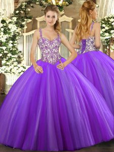 Vintage Lavender Sleeveless Floor Length Beading and Appliques Lace Up 15th Birthday Dress