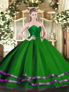 Green Sleeveless Tulle Zipper Quince Ball Gowns for Military Ball and Sweet 16 and Quinceanera