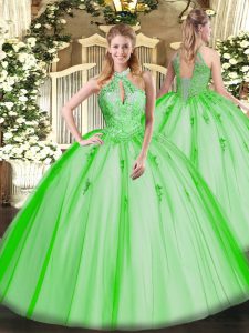 Popular Tulle Sleeveless Floor Length Ball Gown Prom Dress and Lace and Appliques