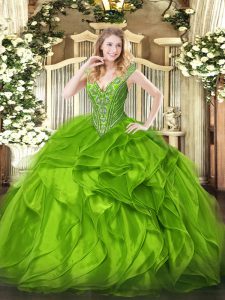 Customized Sleeveless Floor Length Beading and Ruffles Lace Up Sweet 16 Dress with