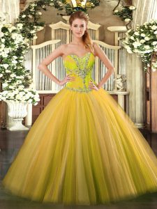 Tulle Sleeveless Floor Length Quinceanera Dress and Beading