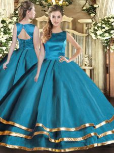 Teal Sleeveless Ruffled Layers Floor Length Sweet 16 Dresses