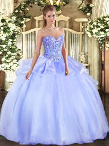 Lavender Lace Up Quince Ball Gowns Embroidery Sleeveless Floor Length