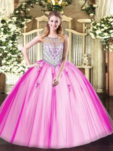 High Class Floor Length Zipper Sweet 16 Quinceanera Dress Lilac for Military Ball and Sweet 16 and Quinceanera with Beading and Appliques