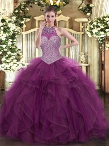 Dazzling Burgundy Sleeveless Beading Floor Length Sweet 16 Quinceanera Dress