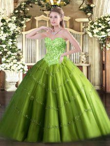 Pretty Tulle Lace Up Sweetheart Sleeveless Floor Length Sweet 16 Dress Appliques